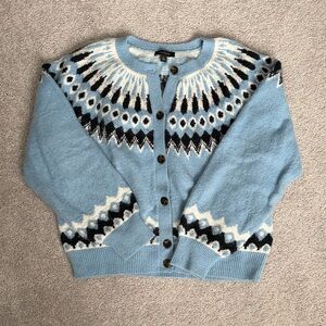 Ann Taylor Blue and Black Patterned Cardigan